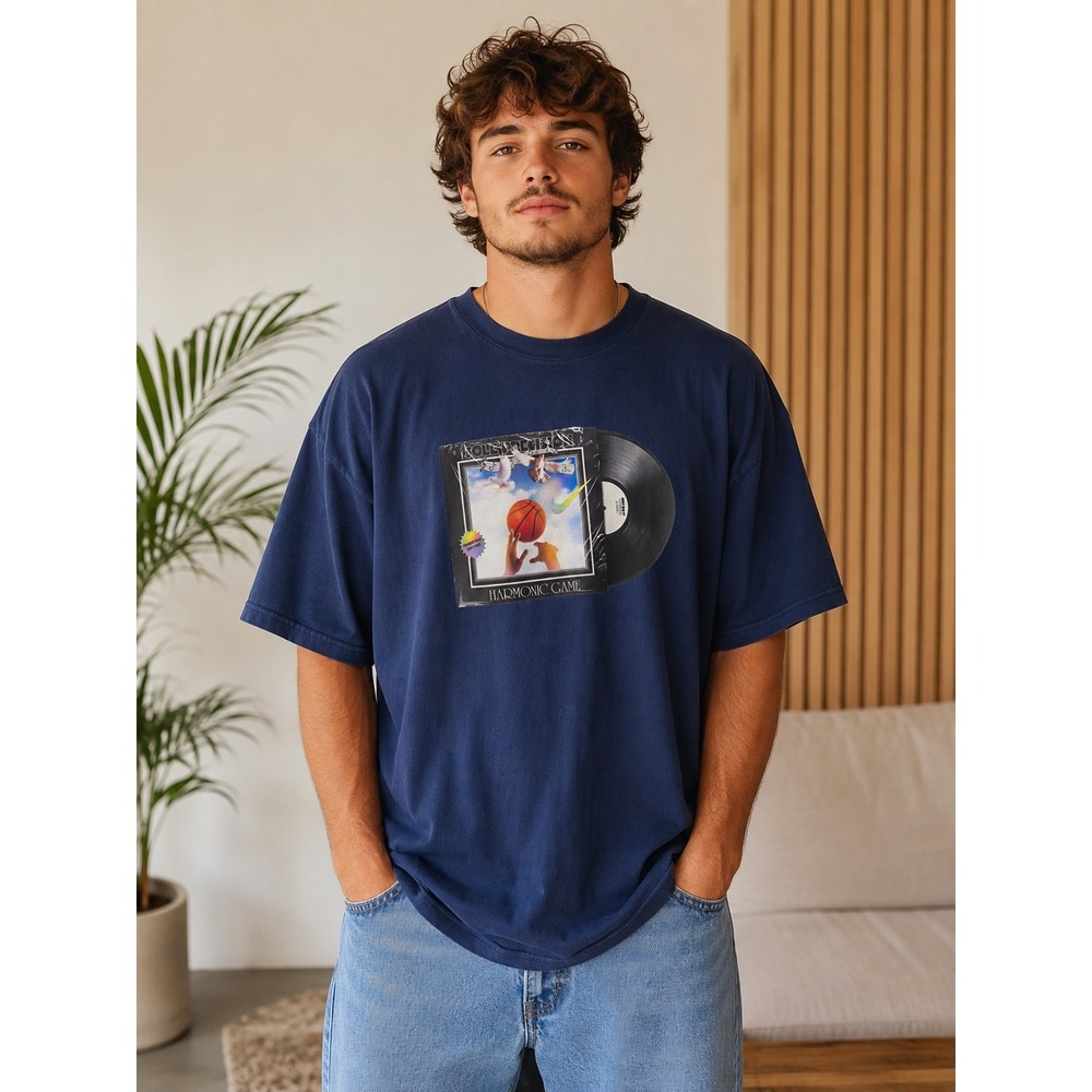 Nike Harmonic Game Basketball Vinyl Record Graphic Tee Navy XL Loose Fit